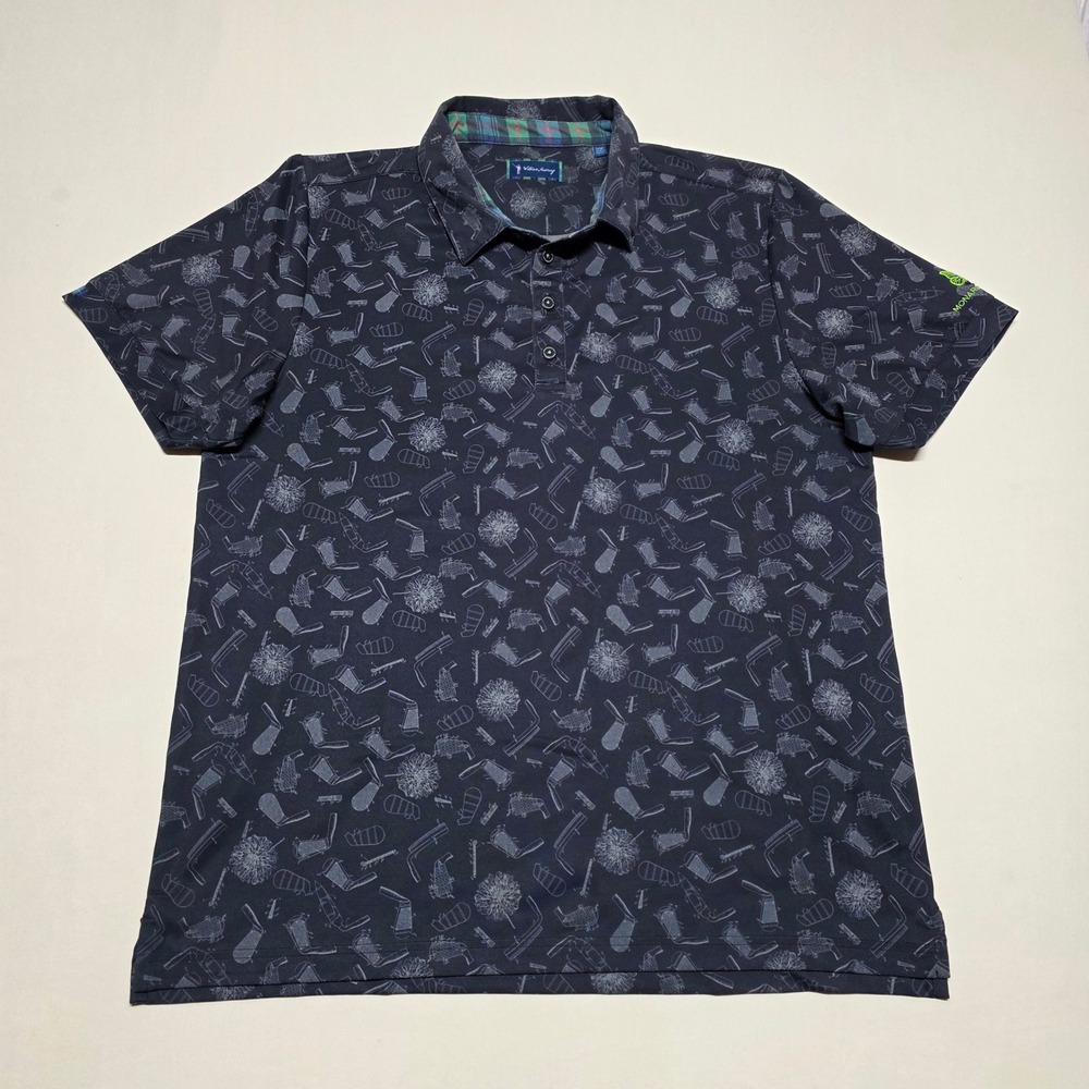 William Murray Mens Monarch Beach Golf Club Polo Shirt Black/Grey Print Large